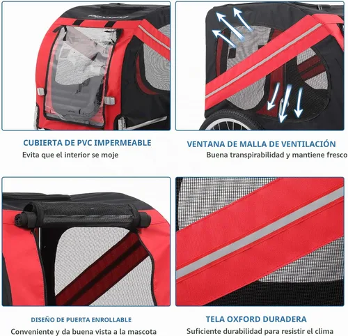 Vista 2 de PEXMOR Remolque de bicicleta para perros, carrito plegable para mascotas con enganche universal, transporte de carga para perro y ruedas de Azul