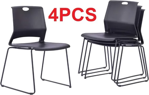 Vista 4 de Juego de 4 sillas apilables negras, sillas apilables de plástico con base de trineo, cómoda silla de invitados de oficina para áreas de espera
