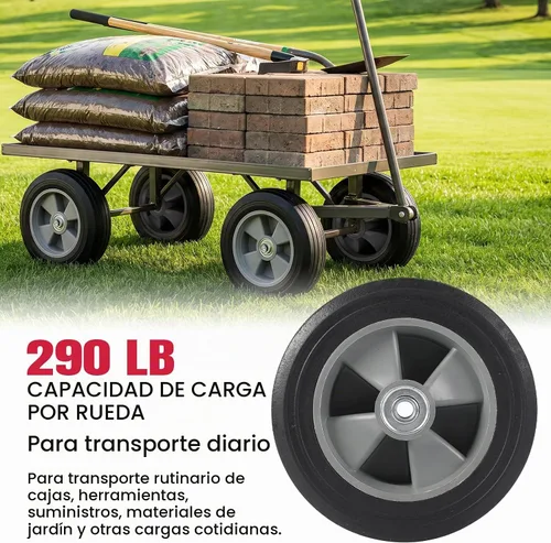 Vista 4 de AR-PRO Paquete de 2 neumáticos y ruedas de goma sólida sin planos de 8 x 2 pulgadas, orificio de orificio de eje de 3/4 pulgadas con cubo