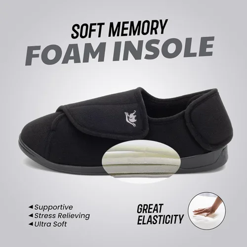 Vista 3 de Pantuflas para diabéticos de ancho extra ancho para hombre, espuma viscoelástica con cierre de velcro ajustable, suaves y antideslizantes para pies