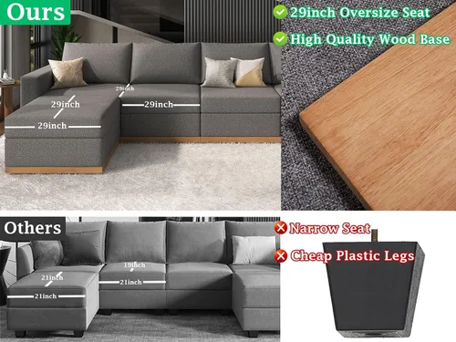 Vista 2 de AMERLIFE Sofá seccional, base de madera modular con otomanos, sofá de 9 asientos para sala de estar, sofá convertible en forma de U de gran