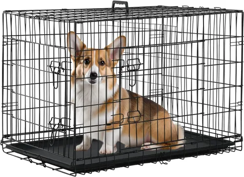 Vista 8 de PayLessHere Jaula para Perros de 46 cm para Perros Pequeños, Jaula de Metal de Puerta Única Plegable para Viajes, Interior y Exterior, con Divisores