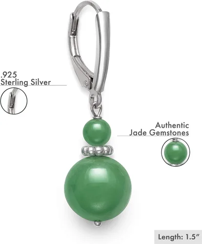 Vista 3 de Pendientes colgantes de plata de ley con palanca de jade verde natural