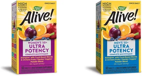 Nature's Way Alive! Once Daily 50+ Multivitamínico: Ultra potencia para mujeres y hombres, mezclas a base de alimentos, 60 tabletas cada una