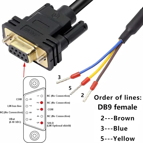 Vista 2 de XMSJSIY DB9 Conector RS232 Cable de puerto serie DB9 Adaptadores DB9 sin soldadura 9-Pin puerto COM Breakout Cable de repuesto Orden:235 (hembra)
