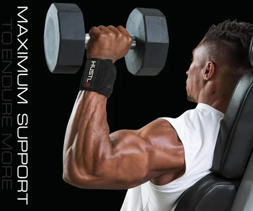 Vista 4 de Hustle Athletics Wrist Wraps for Weightlifting - 18" & 12" Premium Wrist Support Weight Lifting Wraps to Lift Heavier & Train Harder - Heavy Duty