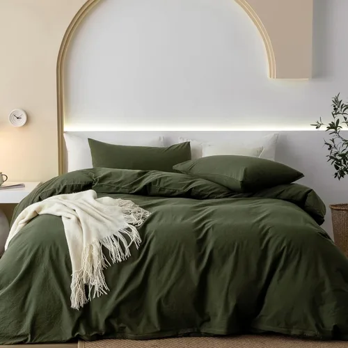 Vista 47 de JIYUAN - Juego de 3 piezas de 1 funda de edredón de algodón 100% lavado de 90x90 pulgadas (relleno no incluido) y 2 fundas de almohada, cómodo