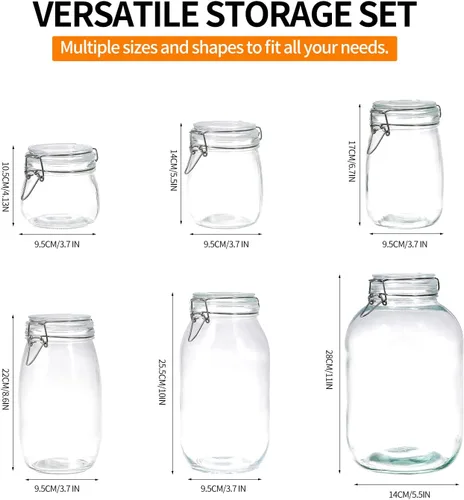 Vista 7 de Paquete de 2 tarros de almacenamiento de alimentos de 1 galón con tapas herméticas, recipientes de vidrio de cierre con clip de alambre