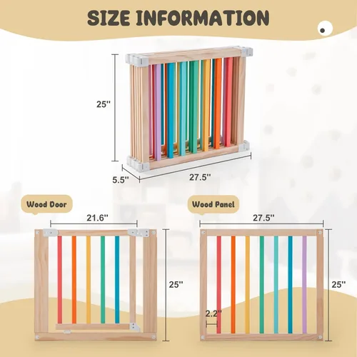 Vista 6 de Corralito de madera para bebés, forma plegable y tamaño ajustable para niños pequeños y bebés, patio de juegos de madera para bebés con puerta