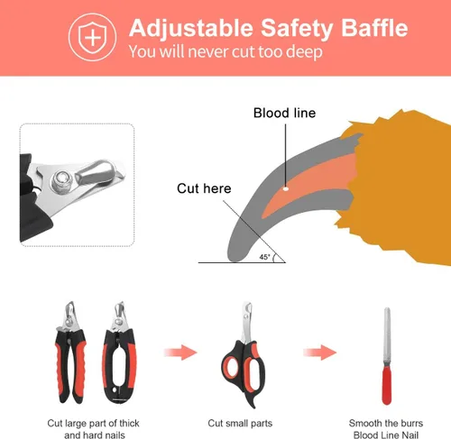 Vista 5 de Juego de cortaúñas para perro, protector de seguridad rápido para evitar cortes excesivos, cuchillas afiladas de acero inoxidable, asas