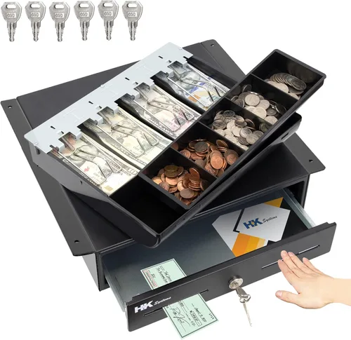 Vista 2 de HK SYSTEMS Cajón manual resistente de 13 pulgadas con 4 billes/5 monedas, hasta extraíble, dos ranuras mediales, color negro