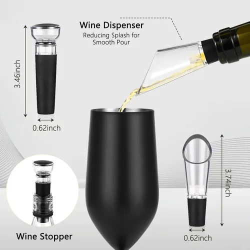 Vista 7 de Lifecapido Paquete de 2 copas de champán de acero inoxidable, copas de champán irrompibles de 8 onzas, elegantes copas de champán de acero Negro