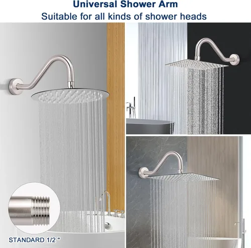 Vista 6 de NearMoon Brazo de extensión de ducha en forma de J, extensor de altura de cabezal de ducha de acero inoxidable con brida, diseño de tubo elevador