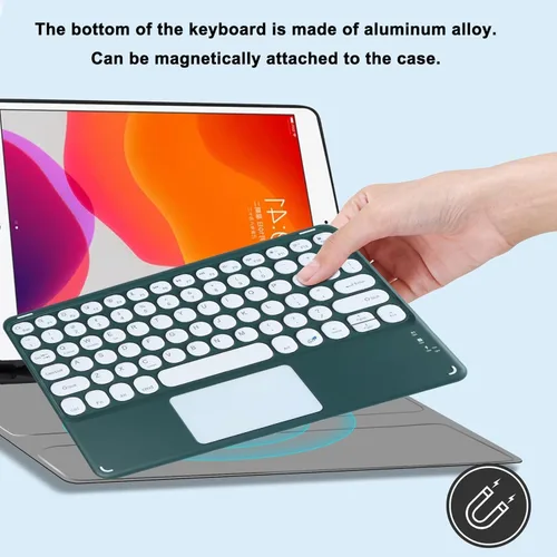 Vista 2 de Teclado inalámbrico con panel táctil, teclado Bluetooth recargable ultrafino mini con panel táctil, teclas redondas para iPad pro/iPad/iOS/Mac Verde