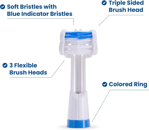 Vista 2 de Triple Bristle Recambios de cabeza de cepillo de repuesto, innovador diseño de 3 cabezales, compatible con cepillo de dientes sónico de la marca Azul