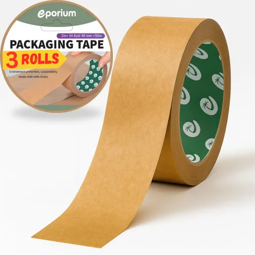Cinta de embalaje de papel premium, reciclaje autoadhesiva, cinta de embalaje ecológica resistente para escritura y sin recubrimiento para sellado