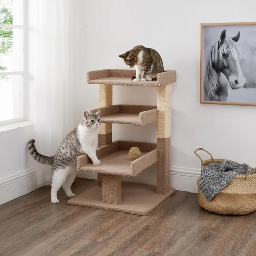 Vista 13 de Lulu - Torre grande para gatos con 2 plataformas espaciosas, condominio resistente para gatos con postes rascadores de sisal, diseño estable