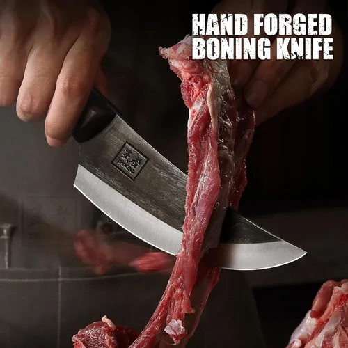 Vista 2 de ENOKING Mini cuchillo vikingo, cuchillo japonés de carnicero de chef de 5.9 pulgadas, corte de carne con funda forjada a mano, cuchillo de carne