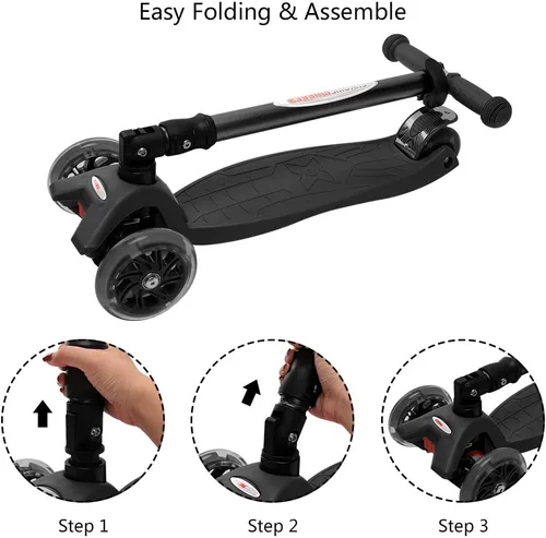 Vista 7 de ChromeWheels Patinetes Plegables para Niños, Patinete Deluxe con 4 Alturas Ajustables, Límite de Peso 132 libras, 3 Ruedas, Inclínate para Dirigir