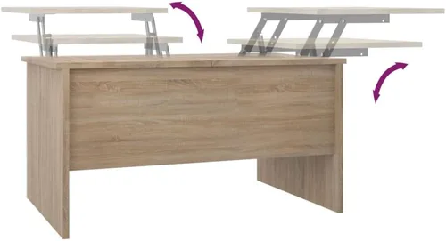 Vista 8 de Mesa auxiliar, mesa de centro emergente, juego de mesa auxiliar adecuada para sala de estar, oficina, balcón, sala de estar familiar, roble Sonoma