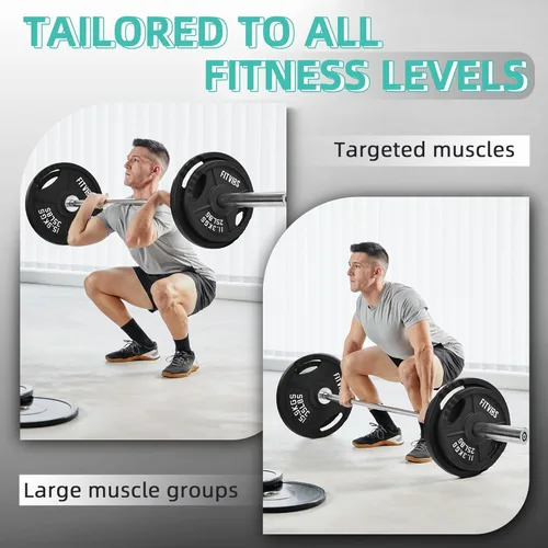 Vista 4 de Fitvids Olympic Cast Iron 2-Inch Weight Plates Including 6FT Olympic Barbell Bar & Safely Locks, Barbell Set (85 Lbs Plates + 6 FT Barbell Bar)