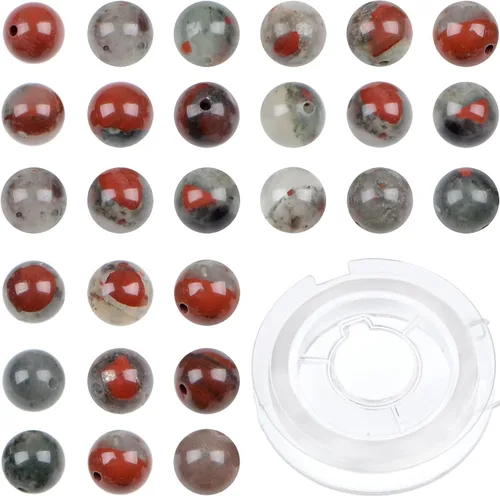 Vista 29 de Bymitel - 140 cuentas de cristal natural, piedras preciosas redondas energéticas y curativas sueltas con cordón elástico para hacer joyas, pulseras