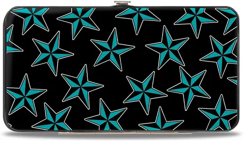 Buckle-Down Bisagra con hebilla para mujer, diseño de estrellas náuticas dispersas en negroturquesa, multicolor, 7 x 4 de EE. UU, Varios colores