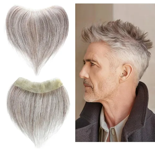 Vista 21 de Extensión frontal de cabello rubio claro para hombres, extensión de cabello lacio con pérdida de línea de cabello humano con cinta adhesiva