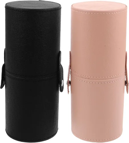 2pcs Leather Makeup Brush Holder: Stand-Up Cosmetic Brush Organizer Case for Vanity Countertop - Portable Makeup Bag for Travel