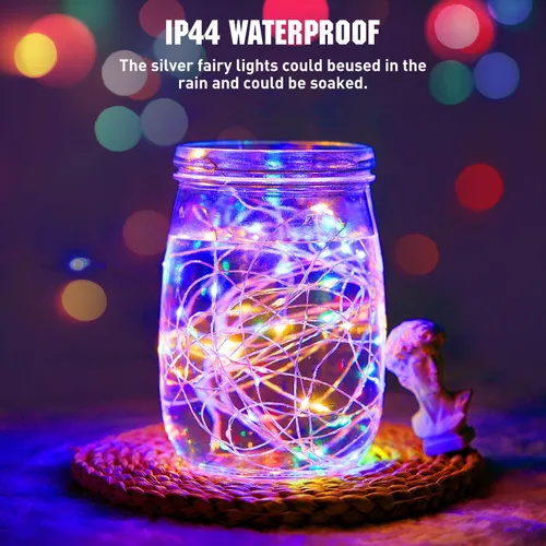 Vista 4 de JMEXSUSS Paquete de 4 unidades de 50 luces LED multicolor de hadas operadas por batería, cada una de 16 pies, luces de Navidad multicolor