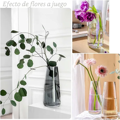 Vista 6 de FANTESTICRYAN Jarrón de Vidrio Moderno Irisado de Cristal Claro para Decoración de Hogar y Oficina (Cristal Gris)