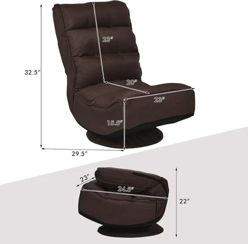 Vista 5 de COSTWAY Silla plegable de suelo, silla de videojuegos ajustable de 5 posiciones con giro de 360 grados, funda desmontable, respaldo acolchado
