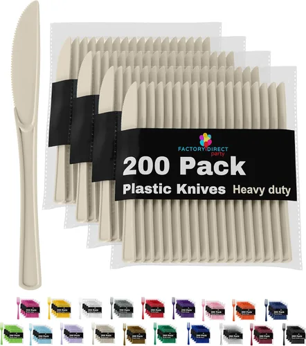 Vista 22 de Party Solids - Cucharas de plástico color marfil, 200 piezas, cucharas de marfil, utensilios desechables, juego de cubiertos de plástico resistente