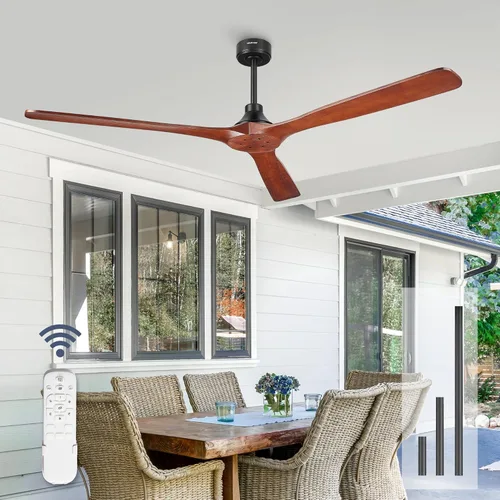 Vista 11 de YOUKAIN Ventiladores de techo de 52 pulgadas sin luces, 3 ventiladores de techo de hoja de madera negra, control remoto, motor reversible de 6