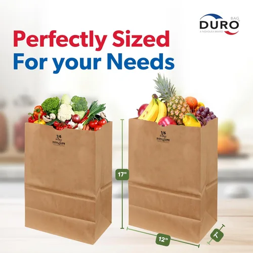 Vista 6 de DURO 57# Bolsas de papel marrón para comestibles resistentes, 12 x 7 x 17 pulgadas, 25 unidades, bolsas de papel marrón grandes para compras