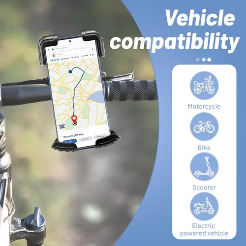Vista 6 de Soporte ajustable para teléfono celular para bicicleta, motocicleta, soporte ajustable para teléfono celular, giratorio de 360° para manillar