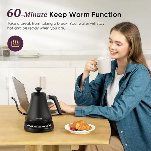 Vista 5 de Cosori Hervidor eléctrico de cuello de cisne con control de temperatura Negro