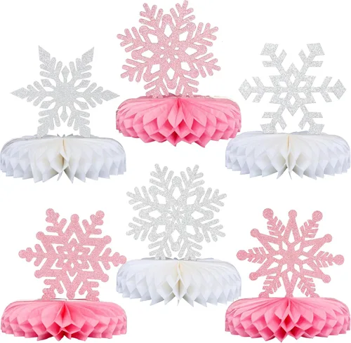Vista 8 de Gyufise Paquete de 6 centros de mesa con forma de panal de abeja de copo de nieve, decoración de mesa de congelado, centros de mesa para decoración