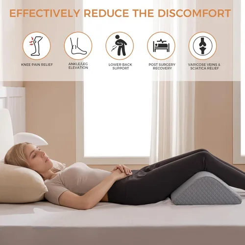 Vista 5 de Almohada de cuña de rodilla de 6.3 pulgadas para recuperación poscirugía, soporte de elevación de piernas para posición de sueño, alivia el dolor