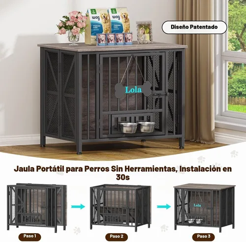 Vista 2 de EasyCom Muebles plegables para perros, jaulas de 31.5 pulgadas para perros pequeños/medianos, perrera de madera para interiores con etiqueta