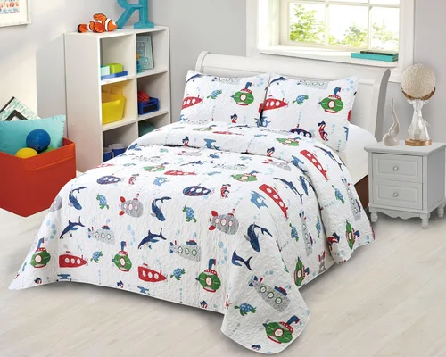 Vista 5 de Colcha edredón de 2 piezas tamaño Twin para niños/adolescentes varones, dinosaurios, verde militar, azul, naranja, multicolor, ropa de cama nueva