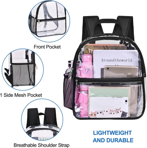 Vista 7 de USPECLARE Clear Backpack for Stadium Approved 12×6×12, Water proof Clear Bag for Stadium Events and Concert Work Sport EventBlack