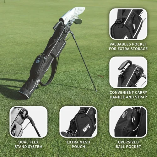Vista 5 de Sunday Golf - Bolsa Sunday Golf ligera con correa y soporte - Fácil de transportar y duradera bolsa de golf Pitch n Putt - Bolsa de golf