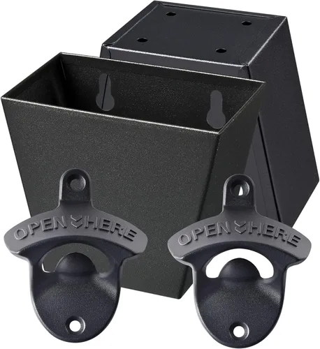 Vista 11 de Abridor de botellas de cerveza de bronce antiguo montado en la pared con tapa atrapa aberturas de drenaje al aire libre (paquete de 2)