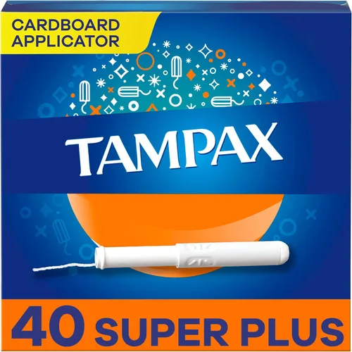 Tampax Tampones de cartón para mujer Super Plus Absorbencia, agarre antideslizante, falda de protección contra fugas, sin perfume, 40 unidades