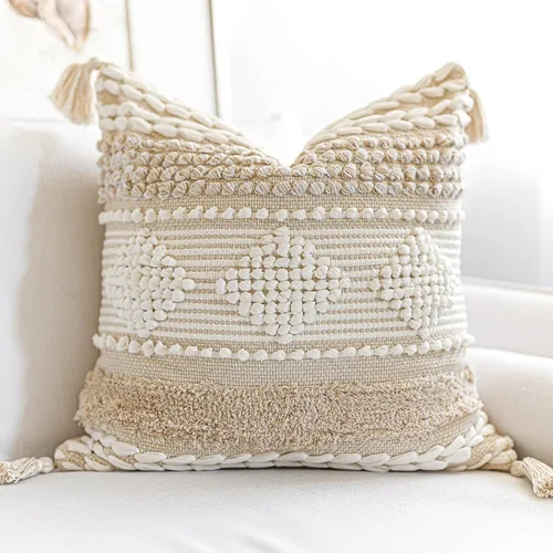 Vista 12 de BlissBlush Fundas de Almohada Decorativas Boho Beige Marrón 18X18, Funda de Almohada de Acento Bohemio, Funda de Almohada con Textura