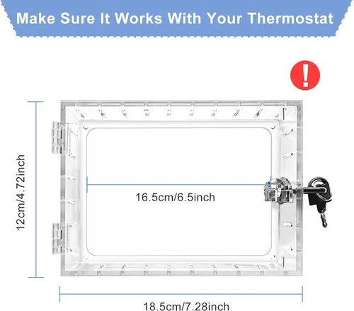 Vista 2 de Caja de bloqueo de termostato universal con llave, protector de termostato grande transparente para pared, cubierta de termostato con cerradura