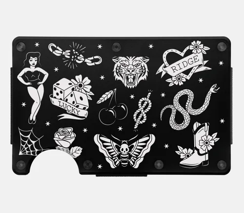 Vista 6 de The Ridge Cartera delgada minimalista para mujer, con bloqueo RFID, bolsillo frontal, tarjetero de crédito, cartera de metal para mujer con clip