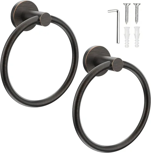 Vista 9 de SetSail - Soporte de toalla para pared de baño, anillo de toalla negro mate de acero inoxidable, soporte de toalla de mano resistente para baño