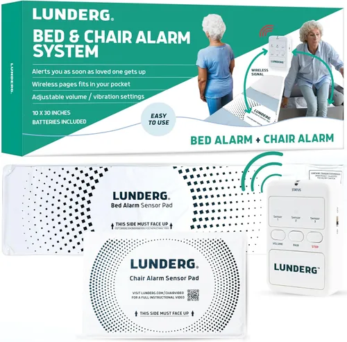 Lunderg Alarma de cama para adultos mayores y juego de alarma para sillas – Almohadilla de sensor de cama inalámbrica (10 x 30 pulgadas),